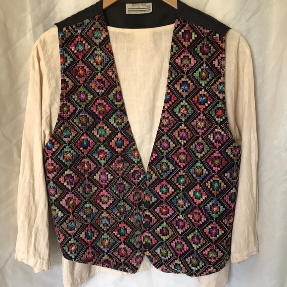 Vtg embroidery 35th 10th NYC Nicholas Jason western festival vest Sz M - Picture 2 of 9